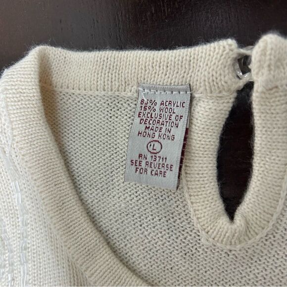 Karen Scott Evening Beaded Wool Blend Pullover Sweater Knit Cream Size L - Picture 7 of 11